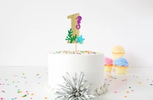 Under the Sea Cake Topper 5.5" GLITTER Birthday AGE Mermaid Theme Choose Number - Picture 1 of 11