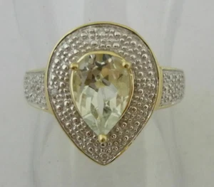 Art Deco Style Green Amethyst & Diamond 9K Gold Ring Size O - Picture 1 of 11