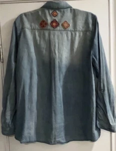 MULTIPLES DAMEN Denim Jeans Button Down SHIRT bestickt GRÖSSE X-LARGE - Bild 1 von 10