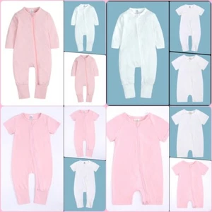 12-Set BABY ROMPER-SLEEPER Long Short Sleeve Double Zip Cotton Pink White 3-24m - Picture 1 of 27