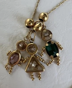 14k Gelbgold Halskette mit Anhänger 3 Personen 22 Zoll - Bild 1 von 9