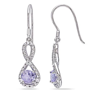 Amour Sterling Silver Tanzanite 1/10CT TDW Diamond Infinity Earrings - Picture 1 of 5