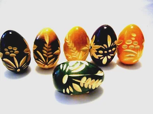 Antique lot of 6 Easter wooden eggs hand carved and painted 2 1/4" long Germany - Picture 1 of 3
