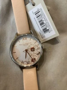 New Olivia Burton Ladies Watch Abstract Florals Peach Pink & Silver MIDI & Tag - Picture 1 of 4