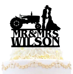 Personalized Country Tractor Wedding Cake Topper Cowboy with Hat Cake Decoration - Picture 1 of 9