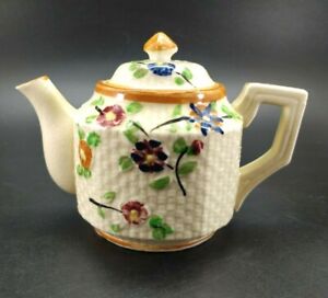 Antique Japan Majolica Flowers Teapot Hand Painted Red Blue Yellow