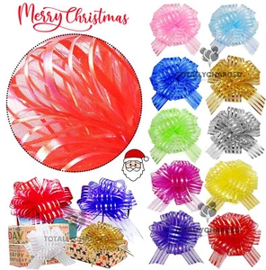 50 mm große Bommel Bommel Schleife Organza Band Zugschleifen Hochzeit Party Dekor Geschenkverpackung UK - Bild 1 von 18