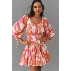 Neu mit Etikett Rhode Leona Minikleid Größe Medium rosa Deko Baumwolle Langarm - Bild 1 von 8