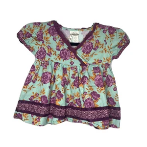 Matilda Jane Top Blouse Girl's 4 Green Purple Floral Ruffle Embroidered Shirt - Picture 1 of 10