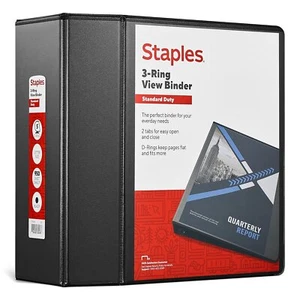 5" Staples Standard View Binder with D-Rings Black 976180 - Picture 1 of 6