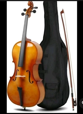Acoustic Full-Size Cello Set 4/4 with Bag, Bow, Rosin Beginner Needs Strings - Image 1 of 2