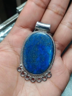 Ciondolo ovale grande pietra preziosa lapislazzuli argento sterling 925... - Immagine 1 di 4