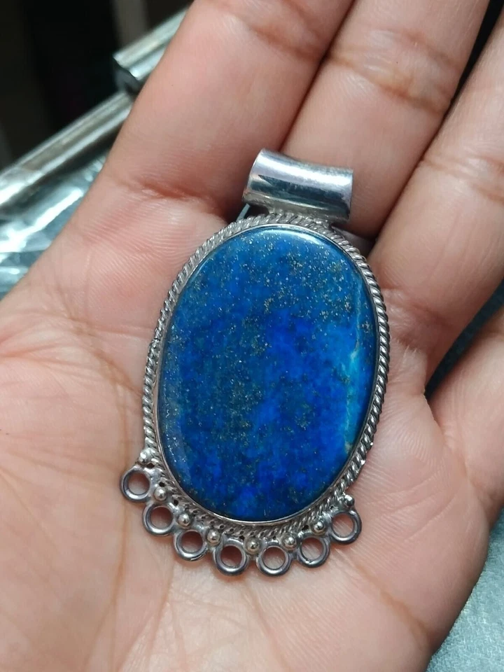 Ciondolo ovale grande pietra preziosa lapislazzuli argento sterling 925... - Immagine 1 di 4