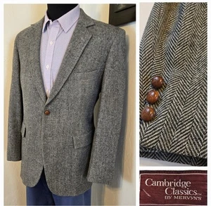 Vintage Tweed Blazer Men 42R 1980s Cambridge Classics Mervyns Sport Coat Herring - Picture 1 of 18
