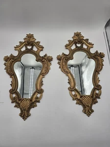 Vintage 2er Set Italien Italienische Spiegel Hollywood Regency Verziert Harz Gold Vergoldet - Bild 1 von 19