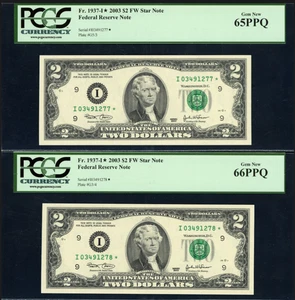 FR. 1937-I* 2003 $2 FW * STAR FRN ~ MINNEAPOLIS ~ PCGS 66 & 65 PPQ ~ CONSECUTIVE - Picture 1 of 3