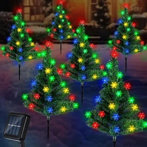 Paquete de 6 luces solares para camino de árbol de Navidad decoraciones exterior LED copo de nieve... - Imagen 1 de 6