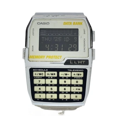 Casio Quartz Watch Datebank/Digital/Wht/Slv/Data Bank - Image 1 of 4