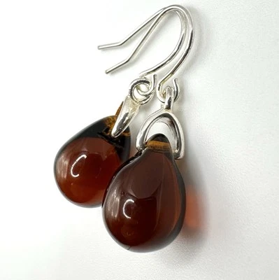 Brincos de lágrima de vidro tcheco marrom âmbar escuro - Pequeno colorido leve - Imagem 1 de 4