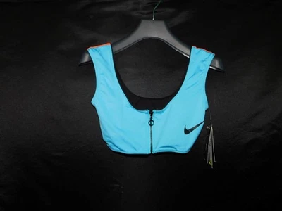 Nike S Nuevo Con Etiquetas Bustiera Midkini Top Azul Rosa Bikini Medio Tanque Cremallera Frontal Nuevas Etiquetas Foto 1 de 4