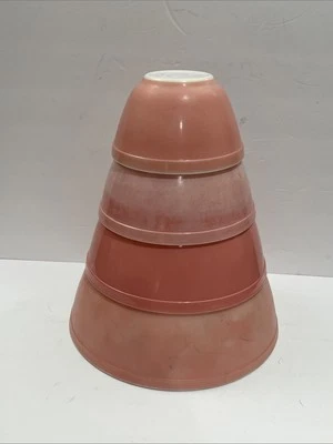 Vintage Pyrex Flamingo Pink Set of 4 Nesting Mixing Bowls  401, 402, 403, 404 - Image 1 of 4