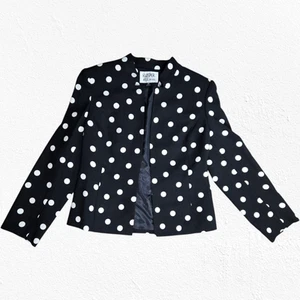 1990s Vintage Kasper Black White Polka Dot Retro Classic Blazer Jacket Size 6P - Picture 1 of 5