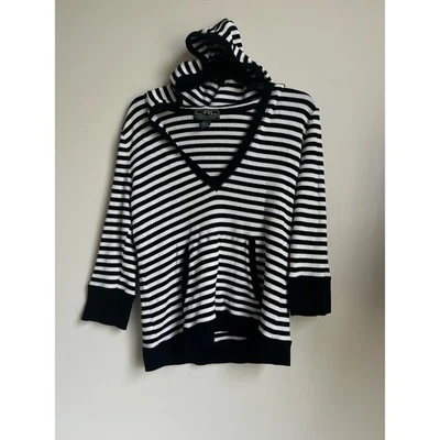 LRL Lauren Active Ralph Lauren Negro Rayas Sudadera con Capucha Cuello en V Pullover Para Mujer Talla L Foto 1 de 4