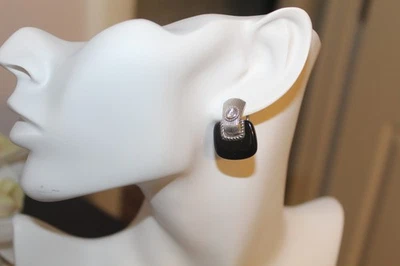 Pendientes Judith Ripka de plata de ley 925 de ónix negro y circonita cúbica Foto 1 de 4