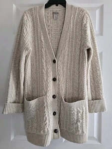 DULUTH TRADING Co. Fischer Wolle Strickjacke Pullover Zopfmuster beige Gr. M - Bild 1 von 5
