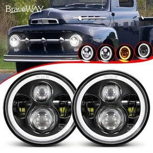 Black 7 Inch Round LED Headlights For 1953-1977 Ford F-100 F-250 F-350 Pickup - Picture 1 of 13