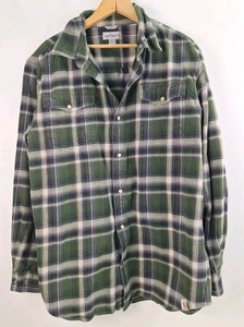 Camisa de franela a presión de perlas a cuadros pesados Carhartt para hombre talla L ropa de trabajo manga larga - Imagen 1 de 12