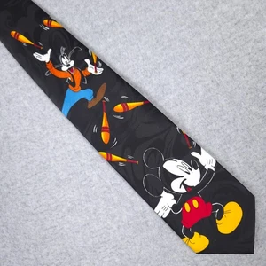 Vintage Disney Tie Black 90s Mickey Mouse Goofy Novelty Made In USA - Picture 1 of 6