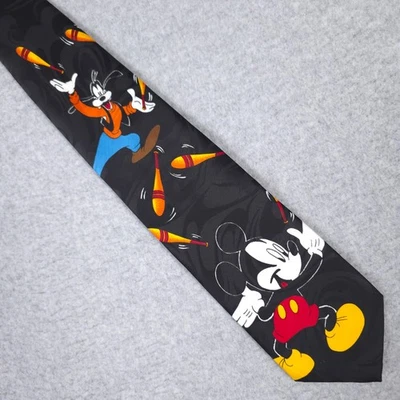 Corbata de Colección Disney Negra Años 90 Mickey Mouse Goofy Novedad Hecha en EE. UU. Foto 1 de 4