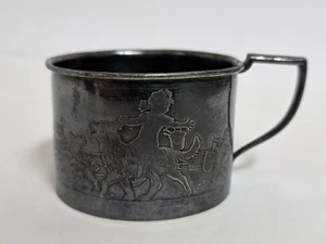 Vintage Forbes Silver Co USA Baby Cup Girl At Beach With Dogs Sand Pail And Cat - Picture 1 of 13