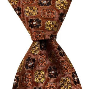 DOLCEPUNTA Herren Krawatte SEVENFOLD Seide XL ITALIEN Luxus Geometrisch Orange/Gold NEU - Bild 1 von 4