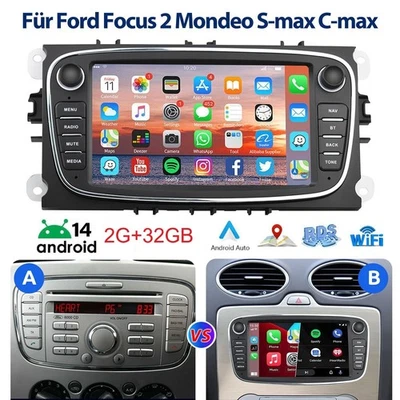 RUNRADIO Autoradio Android 14 Carplay GPS Navi WIFI RDS Für Ford Focus MK2 Mondeo C S Max