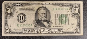 1934 A Fifty Dollar Federal Reserve Note $50 Bill Nicely Circulated #92262 - Picture 1 of 2
