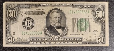 1934 A Fifty Dollar Federal Reserve Note $50 Bill Nicely Circulated #92262 - Image 1 of 2