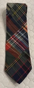 Britches Great Outdoors Tie Cotton Patchwork Boho Necktie Vtg Plaid 3.5” X 58” - Picture 1 of 3