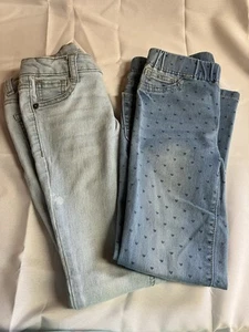Girl 2 Piece Denim Jean Set Size 7 Distressed Pants Adjustable Elastic - Picture 1 of 10