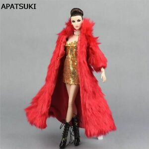 Winter Super Long Fur Coat Clothes For Barbie Doll Outfits Clothes Parka Dresses