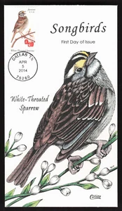 WHITE THROATED SPARROW SONGBIRDS FDC COLLINS HAND COLORED FIRST DAY ISSUE COVER - Picture 1 of 1