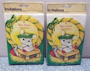 Vintage 2 Packs A NEW YEAR’S INVITATION Cards Gibson Greeting Cards Mouse NOS - Picture 1 of 7
