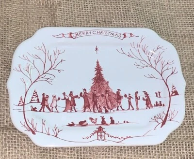 New Juliska Country Estate Ruby Christmas 7.5”L 5.25” Toile Tray Trinket Dish - Image 1 of 4