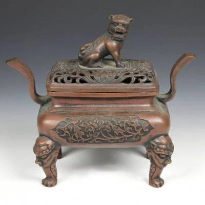 ANTIGUO QUEMADOR DE INCIENSO CHINO COBRE LU INCENSARIO FOO LEÓN CHINA SIGLO XIX. Foto 1 de 4