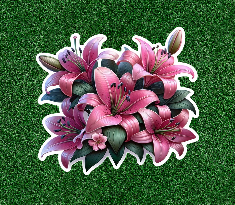 Beautiful Pink Lilies / Lily flowers waterproof vinyl sticker decal - many sizes - Image 1 of 1
