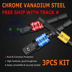 Socket Adapter Set Hex Shank to 1/4" 3/8" 1/2" Impact Driver Drill 3 pcs Color - Picture 1 of 9