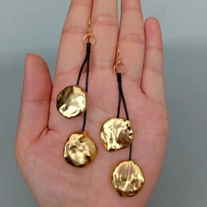 Freshwater Coin Pearl Gold Plated Dangle Silver Hook Earrings New Women Earring - Picture 1 of 5