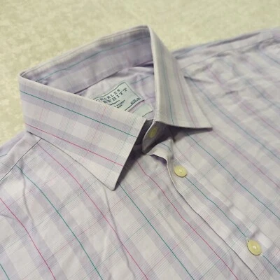 Camisa de vestir Charles Tyrwhitt para hombre 16,5 36 calce ajustado a cuadros púrpura mangas largas Foto 1 de 4