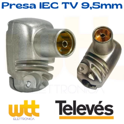 Connettore antenna TV presa femmina cavo IEC 90° professionale TELEVES 413310 - Immagine 1 di 4